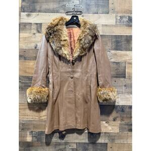 New England Sportswear Co. Brown Leather Pea Coat-Size Aprox Small
